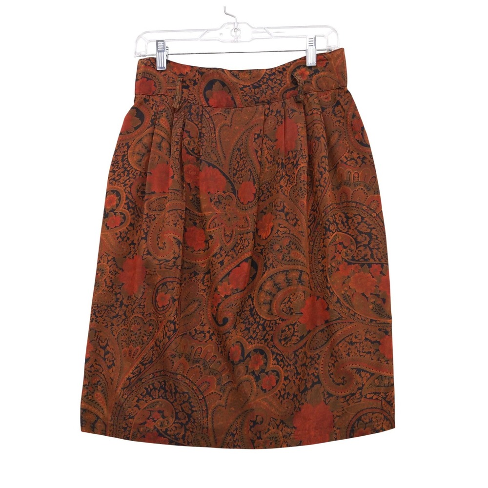 Vintage Just Maggie Skirt Sz m Brown Paisley High Waist Pleated Knee Length
